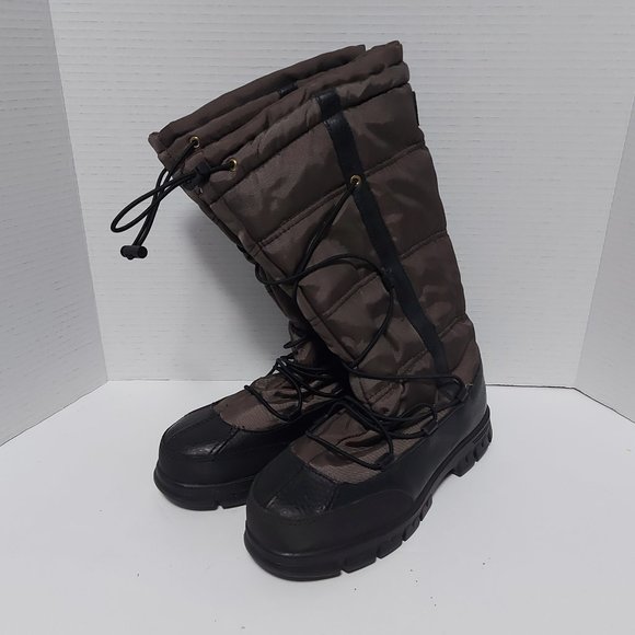 Ralph Lauren Quinly Snow Boots Womens Size 6.5B Brown Black Nylon Leather - Picture 2 of 9
